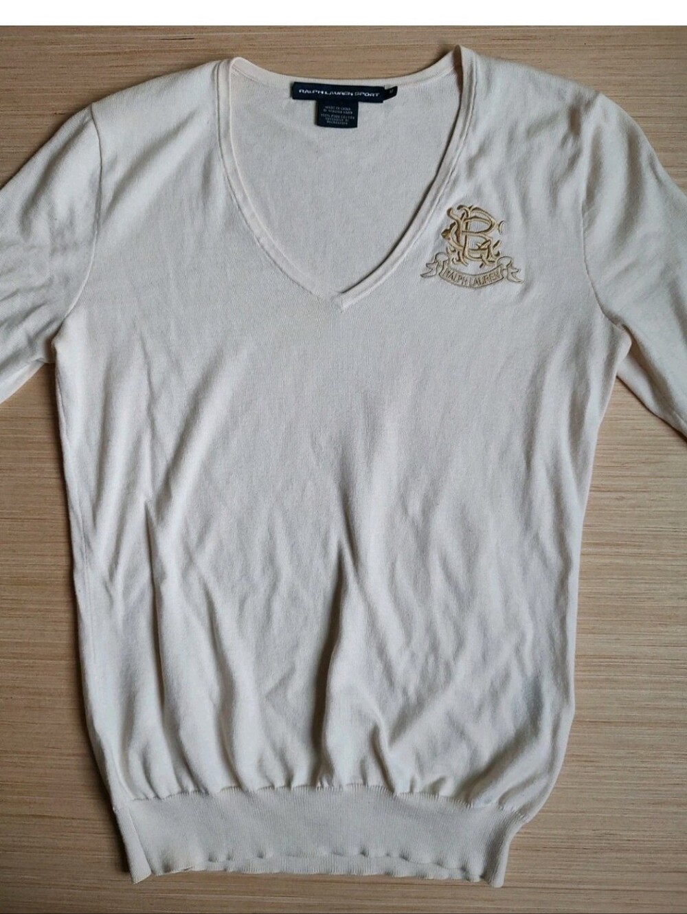 Ralph Lauren Knit Beige Cream Pullover Sweater Pima Cotton Embroidered Logo M - Picture 4 of 16